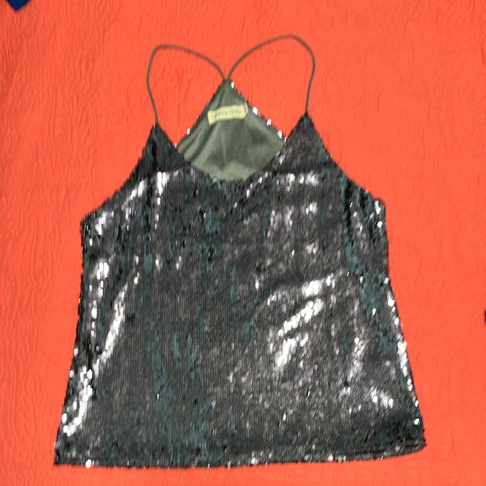 Anna-Kaci charcoal gray Sequin Camisole Top